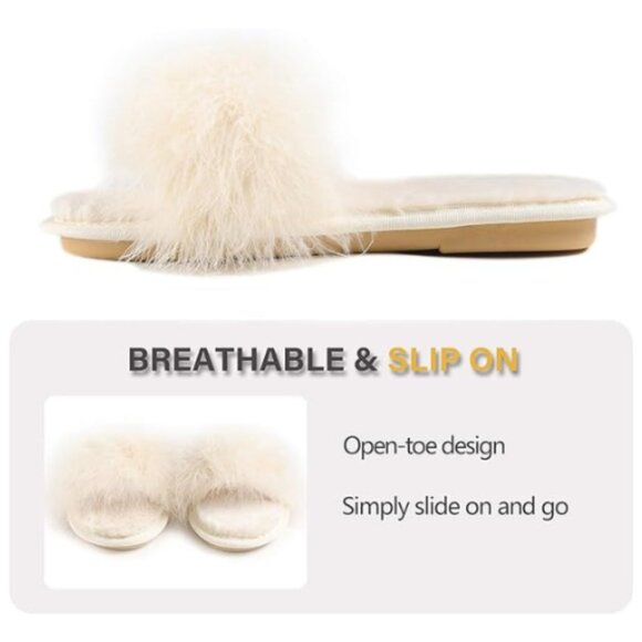 Fur Story Women's Furry Slippers Open Toe Fuzzy Slippers Memory Foam 38/39 - Picture 2 of 5